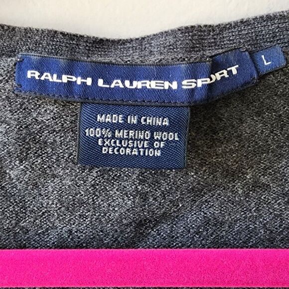 Ralph Lauren Sport Merino Wool Cardigan | Women's Large | Charcoal Gray Pockets - Picture 7 of 9